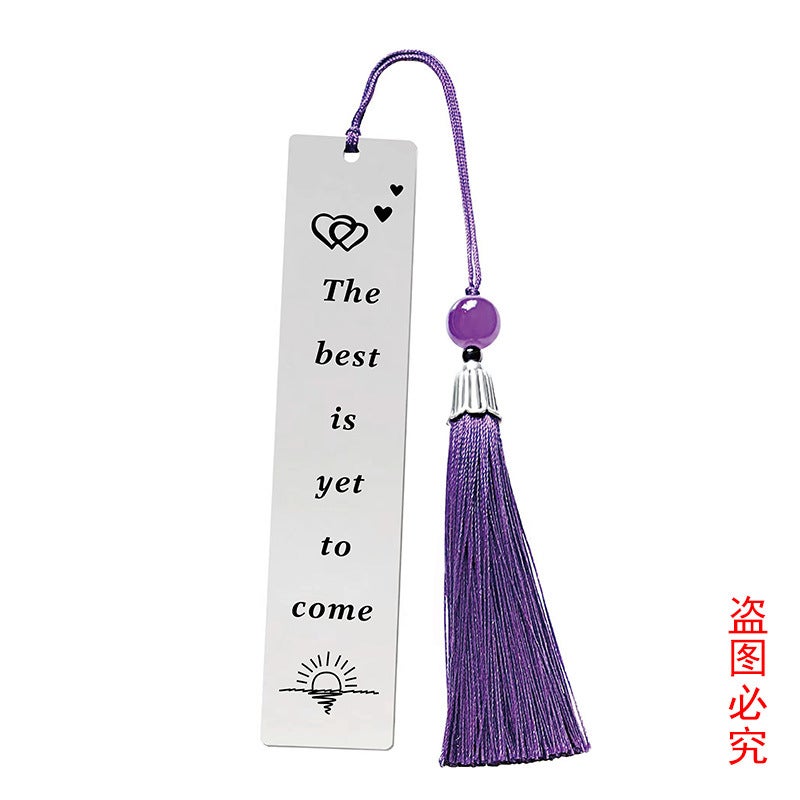 Bookmark Student Teacher Souvenir Teacher'S Day Gift Engraving Holiday Gift Purple Tassel Metal Bookmark - Image 1
