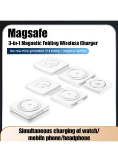 Generic Charging Station for Apple Multiple Devices - 3 in 1 Magnetic Foldable Wireless Charger Dock - Travel Charging Pad for iPhone 14 13 12 Pro Max Plus Watch & Airpods(White)  - Image 3