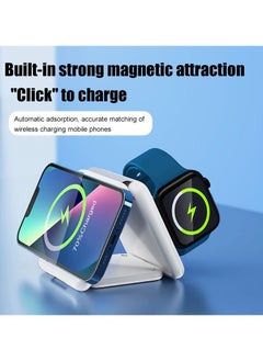 Generic Charging Station for Apple Multiple Devices - 3 in 1 Magnetic Foldable Wireless Charger Dock - Travel Charging Pad for iPhone 14 13 12 Pro Max Plus Watch & Airpods(White)  - Image 4