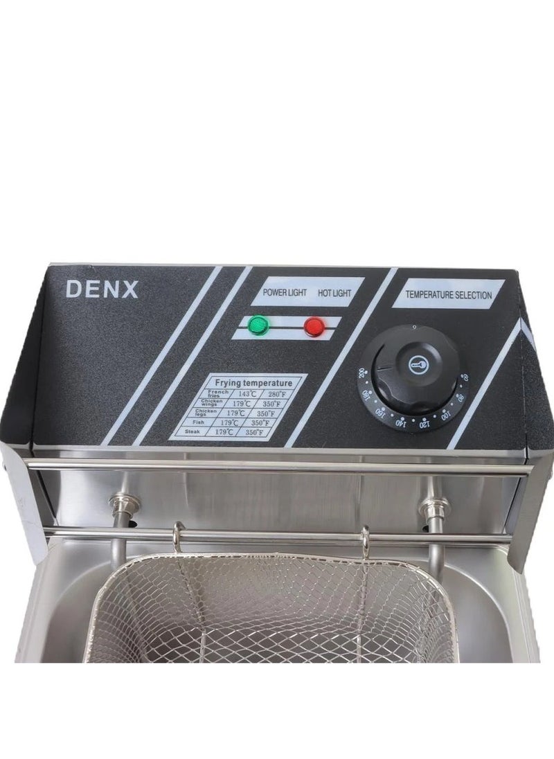 Denx Oil Fryer With A Capacity Of 6 Liters And A Power Of 2500 Watts, Professional Design With Heat-Resistant Handles And A Cover To Prevent Oil From Splashing, Made Of Stainless Steel - Image 2