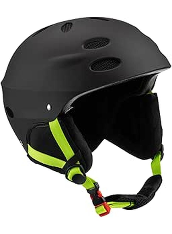 Black Safety Helmet with Earmuffs for Kayaking Skiing Water and Winter Sports - Image 1