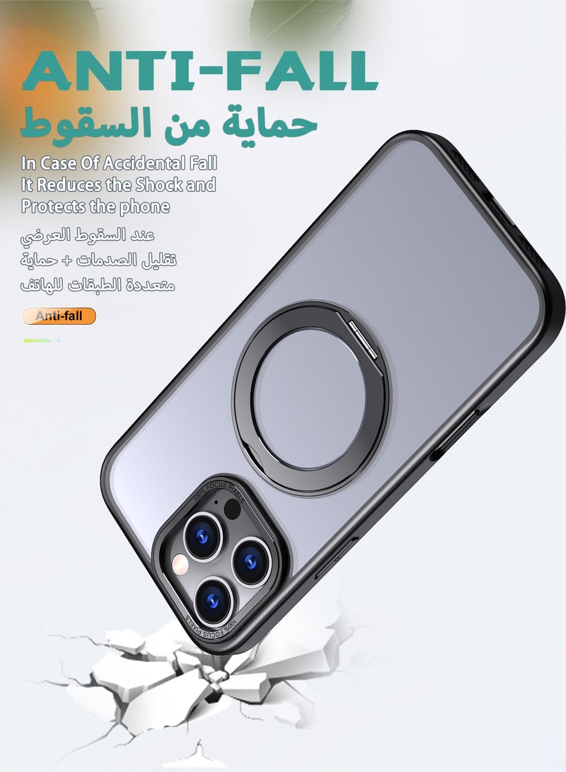 عش زي غطاء آيفون 16 برو ماكس غير لامع - ملمس ناعم - مغناطيس MagSafe مدمج - حلقة دوارة 360 درجة - غطاء واقٍ من السقوط مع حواف مرتفعة قليلاً - أسود - عبوة وحدة واحدة - Image 2