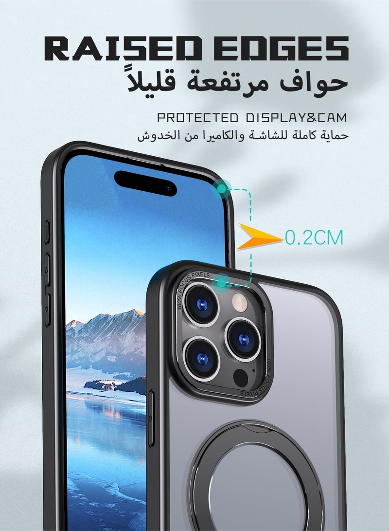عش زي غطاء آيفون 16 برو ماكس غير لامع - ملمس ناعم - مغناطيس MagSafe مدمج - حلقة دوارة 360 درجة - غطاء واقٍ من السقوط مع حواف مرتفعة قليلاً - أسود - عبوة وحدة واحدة - Image 4