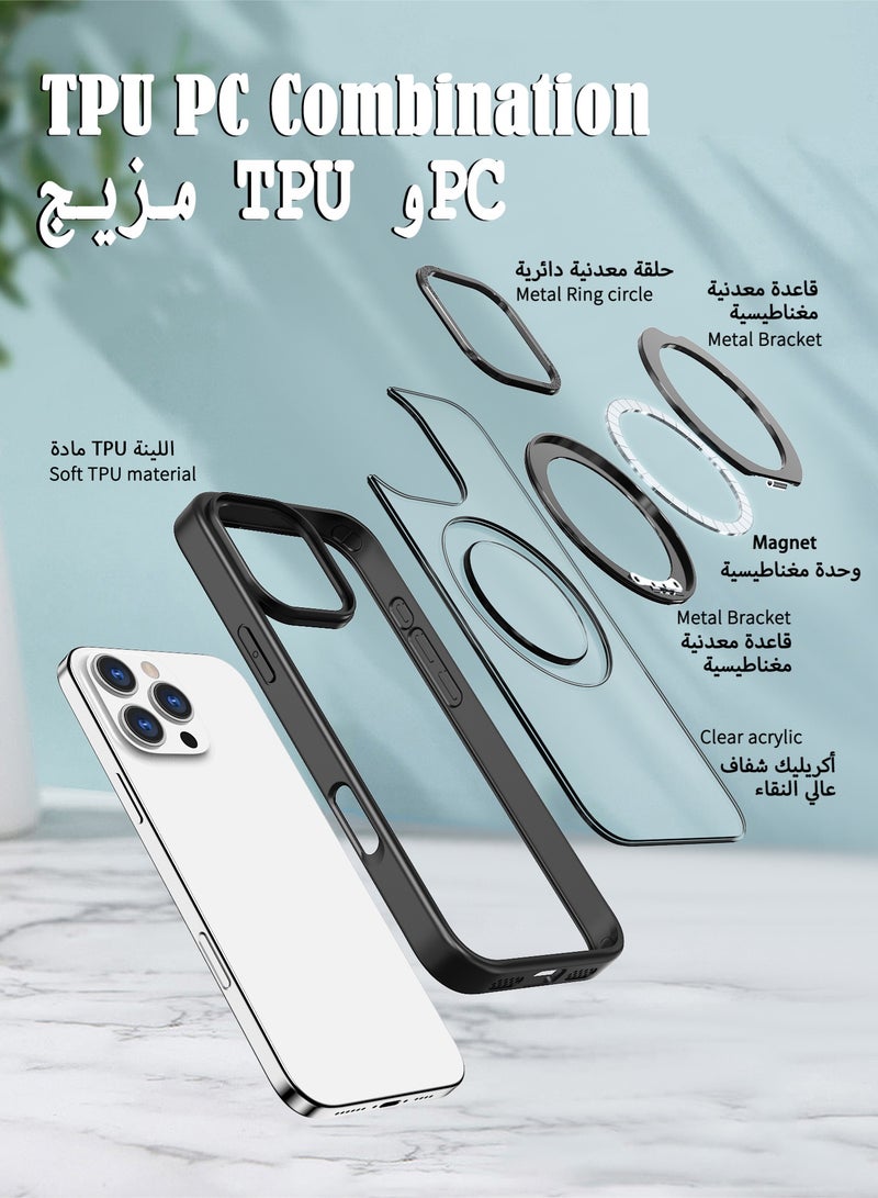 عش زي غطاء آيفون 16 برو ماكس غير لامع - ملمس ناعم - مغناطيس MagSafe مدمج - حلقة دوارة 360 درجة - غطاء واقٍ من السقوط مع حواف مرتفعة قليلاً - أسود - عبوة وحدة واحدة - Image 3