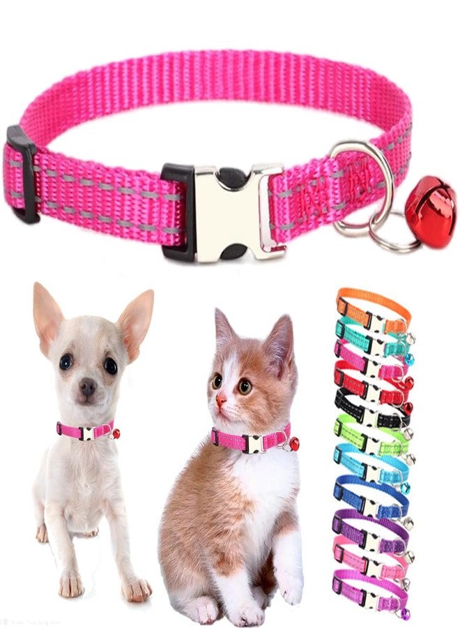 Weimostar Hot Pink XS Dog Collar with Bell, Reflective Nylon XSmall Puppy Collars Soft Adjustable Buckle for XXS Small Puppia Female Tiny Pets Cats Girl Kitten Yorkie X-Small - Image 1