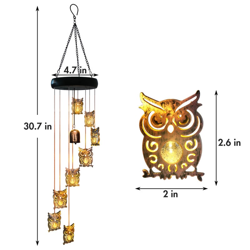 esgarden 8 LED Solar Upgrade Owl Wind Chimes Outdoor,Mom Gifts for Mothers Day Grandma Wife Gift Solar Owl Wind Chimes for Outside,Hanging Lights Warm LED,Outdoor Owl Decor Christmas - Image 4