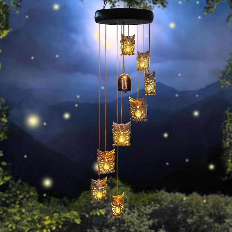 esgarden 8 LED Solar Upgrade Owl Wind Chimes Outdoor,Mom Gifts for Mothers Day Grandma Wife Gift Solar Owl Wind Chimes for Outside,Hanging Lights Warm LED,Outdoor Owl Decor Christmas - Image 3
