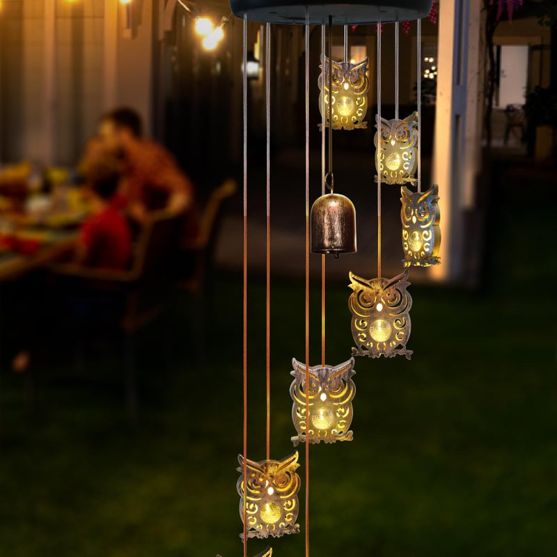 esgarden 8 LED Solar Upgrade Owl Wind Chimes Outdoor,Mom Gifts for Mothers Day Grandma Wife Gift Solar Owl Wind Chimes for Outside,Hanging Lights Warm LED,Outdoor Owl Decor Christmas - Image 5