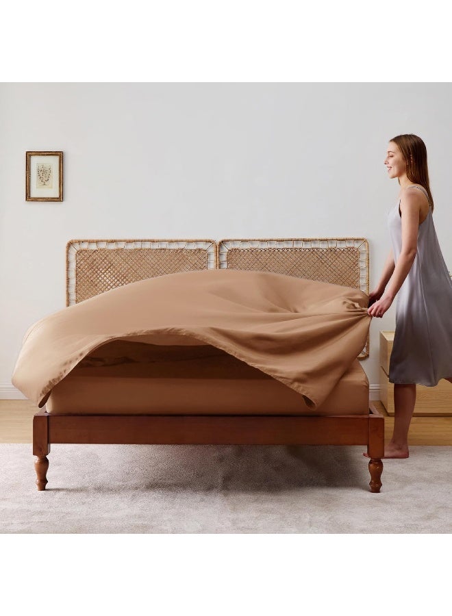 Bedsure Bedsure Queen Sheet Set, Cooling Sheets for Queen Size Bed Set, Rayon Derived from Bamboo, Breathable & Soft Deep Pocket Up to 16 Inches, Hotel Luxury Silky Bedding, Bedsheet & Pillowcases, Taupe  - Image 5