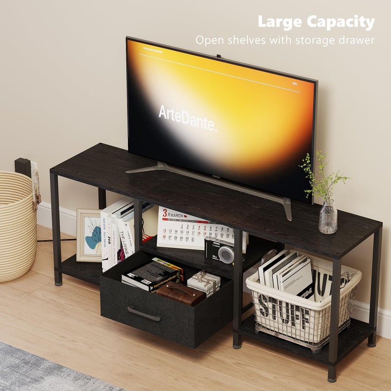 JARHETUN TV Stand with LED Lights, Entertainment Center with Open Shelves and Fabric Drawer, Media Console for 55 Inch TV, Television Stands for Living Room, Bedroom, Black - Image 3