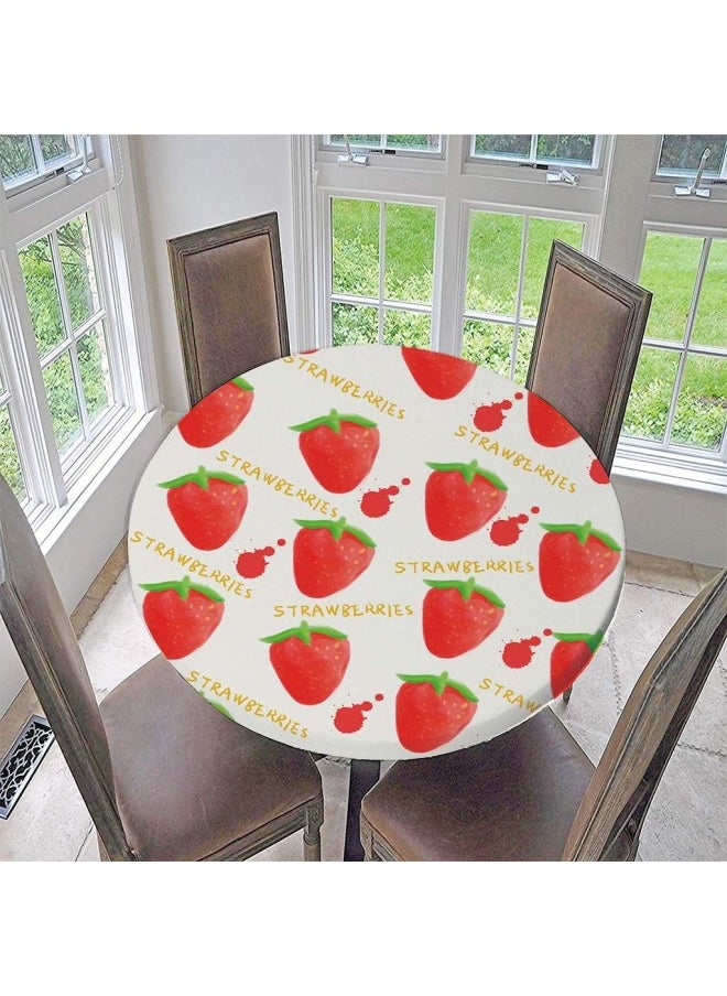 silvercnc Covers for The Home Deluxe Elastic Edged Fitted Table Cover - Round - Tablecloths Kitchen Decor - Strawberry 1.2m  - Image 3