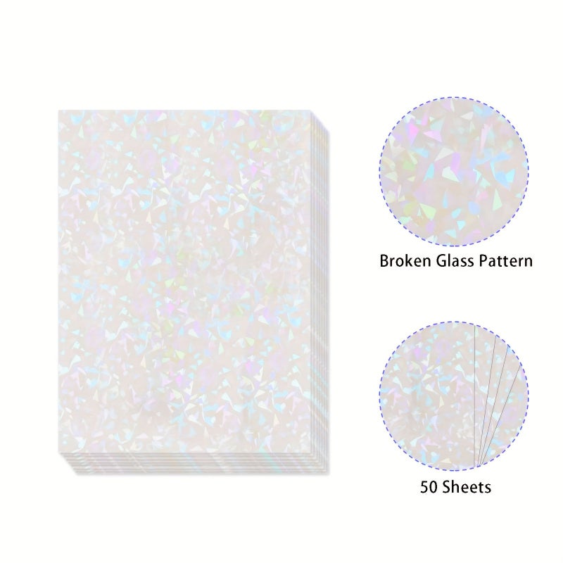 50 Sheets Broken Glass Glitter Holographic Clear Vinyl Self Adhesive Laminating Film 2.9x4.1 Inch Waterproof for Decoration and Stickers - Image 1