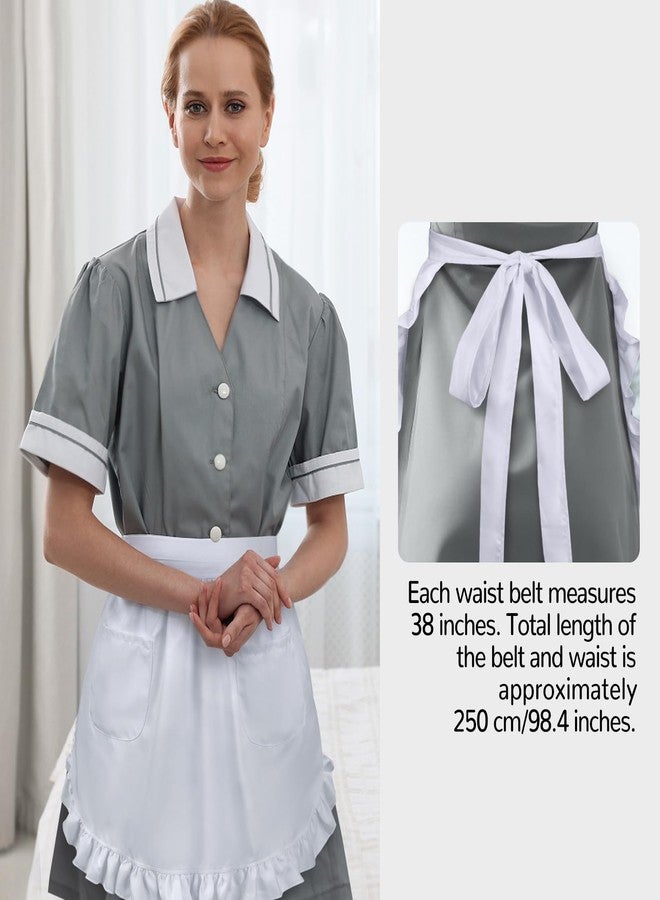 NLUS White Waist Apron for Women with Pockets, Waitress Maid Costume Apron Vintage Frilly Apron for Kitchen Cooking Baking Cosplay - Image 4