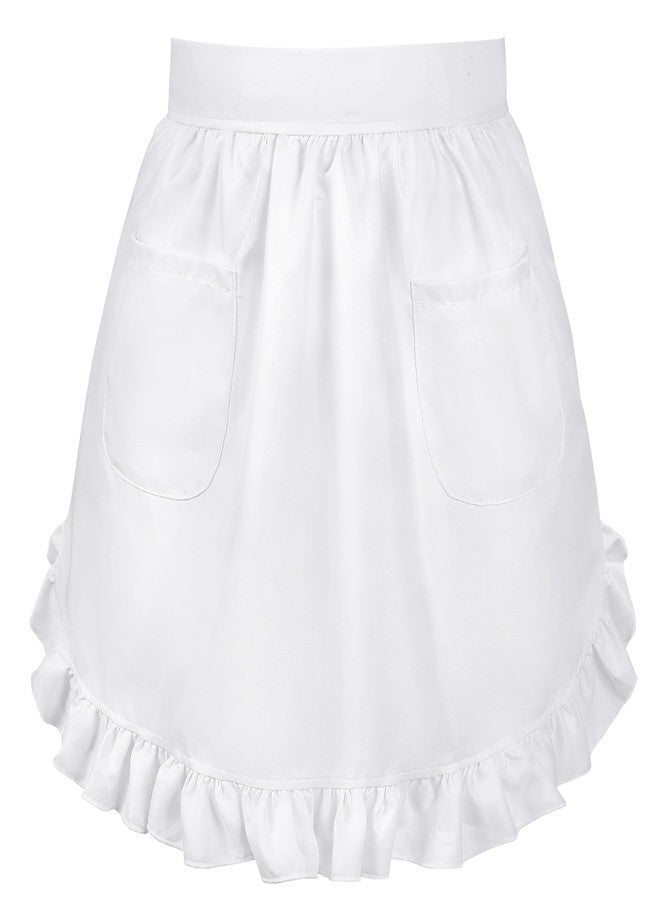 NLUS White Waist Apron for Women with Pockets, Waitress Maid Costume Apron Vintage Frilly Apron for Kitchen Cooking Baking Cosplay - Image 1