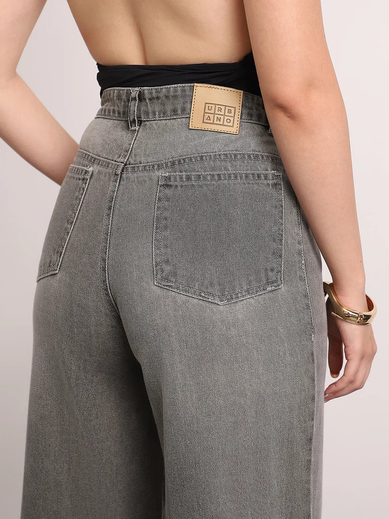 Urbano Fashion  Urbano Fashion Women's Light Grey High Rise Loose Baggy Fit Washed Jeans Non-Stretchable  | Best Price UAE