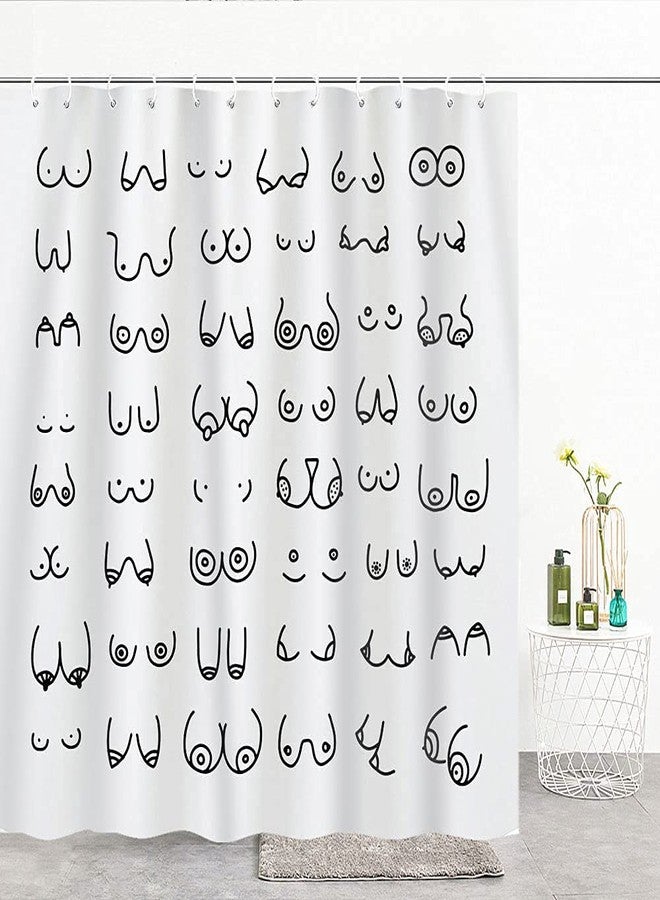 iTapnoom Funny Shower Curtain for Bathroom, Fun Boobs Nude Female Body Hilarious Art Fabric Shower Curtains Set Accessories, Unique Butt Get Naked White Bathroom Decor with Hooks 72X72 Inches - Image 2