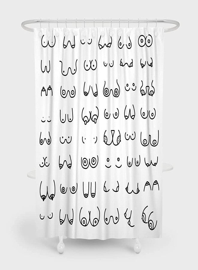 iTapnoom Funny Shower Curtain for Bathroom, Fun Boobs Nude Female Body Hilarious Art Fabric Shower Curtains Set Accessories, Unique Butt Get Naked White Bathroom Decor with Hooks 72X72 Inches - Image 3