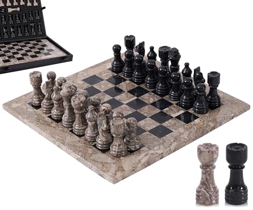MARBLE RANGE Marble Chess Set for Adults 12 Handmade Oceanic Black Board Game with 32 Chess Pieces 2 Extra Queens Storage Box Luxury Travel Game Elegant for Home Decor - Image 1