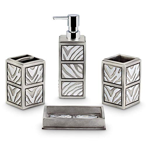 Freelance Soho Plus Polyresin Bathroom Accessories Set of 4 - Liquid Handwash Soap Dispenser, Brush/Toothbrush Holder, Tumbler, Dish - Plastic Bathroom Set for Wash Basin - Stronger Than Ceramic - Image 1