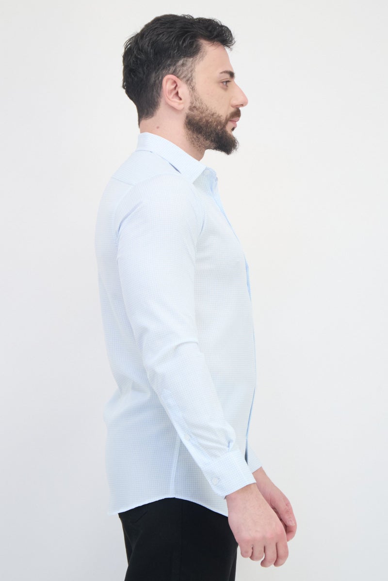 Scotch & Soda Men Modern Fit Micro Check Long Sleeve Dress Shirt, Light Blue - Image 2