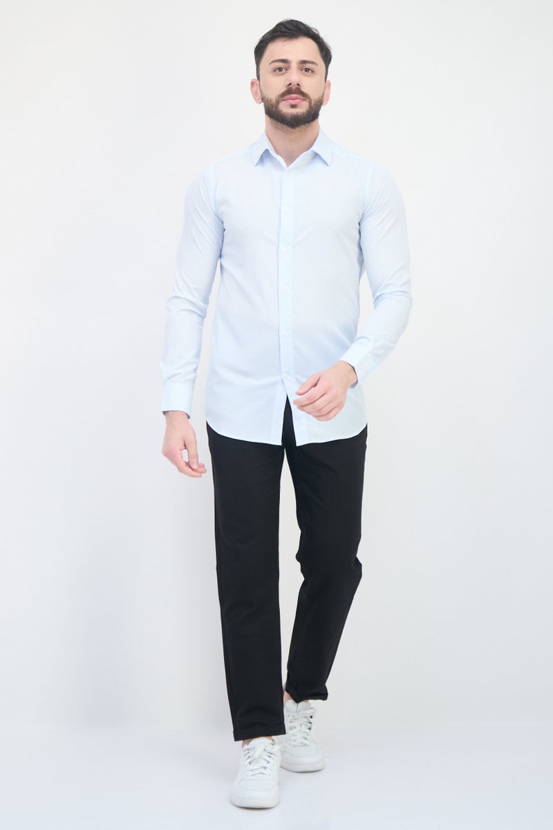 Scotch & Soda Men Modern Fit Micro Check Long Sleeve Dress Shirt, Light Blue - Image 4