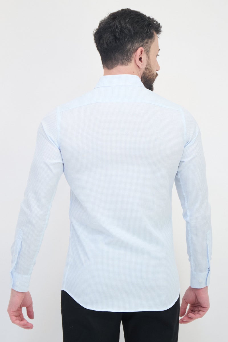 Scotch & Soda Men Modern Fit Micro Check Long Sleeve Dress Shirt, Light Blue - Image 3