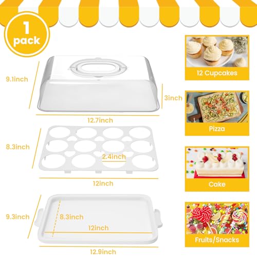 VGOODALL Cake Carrier with Lid and Handle, 12 Capacity Cupcake Carrier, 2-in-1 Rectangular Cupcake Holder for Pies Muffin Pizza Nuts Fruit, Dessert Storage Containers for Parties, Picnics, Baking - Image 2
