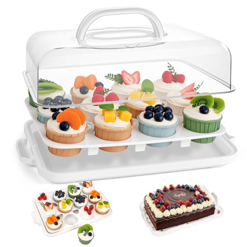 VGOODALL Cake Carrier with Lid and Handle, 12 Capacity Cupcake Carrier, 2-in-1 Rectangular Cupcake Holder for Pies Muffin Pizza Nuts Fruit, Dessert Storage Containers for Parties, Picnics, Baking - Image 1