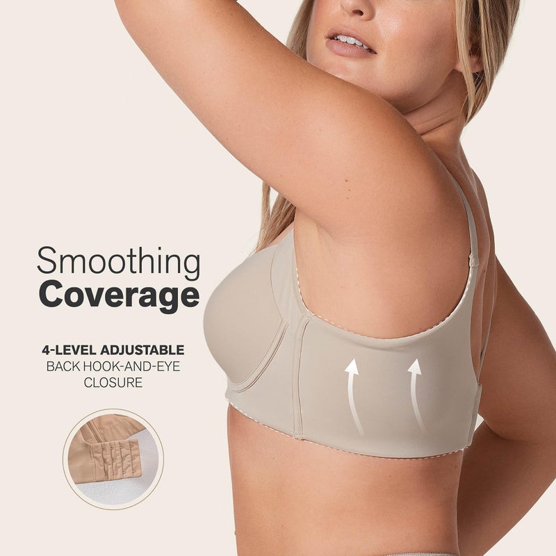 Leonisa Back Smoothing Bras for Women, Full Coverage Underwire Bra, Adjustable Hook & Eye Closure, Beige - Image 2
