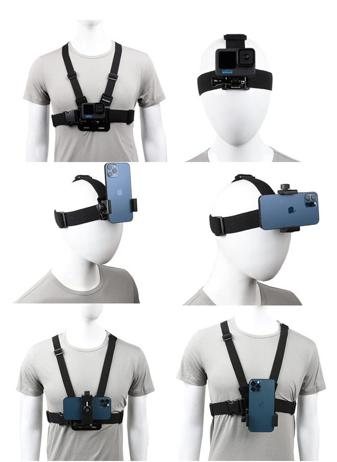 SJet - Accessories Set for GoPro Hero 13/12/11/10/9/8/7/6/5/4 , Quick Release Head Strap Mount + Chest Mount Harness Kit for POV/VLOG Riding Compatible with iPhone,Samsung,DJI Action,and Action Cameras - Image 1