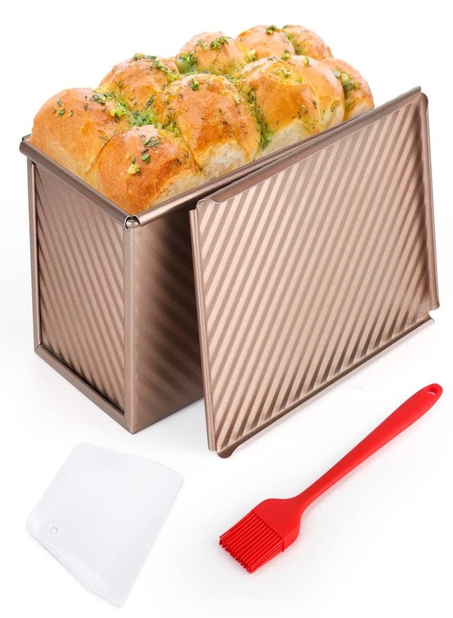 Cyimi Pullman Loaf Pan with Lid Non-Stick Bread Toast Mold with Cover Carbon Steel Corrugated Bread Pan for Oven Baking 1lb Dough Capacity Bread Tin with Dough Scraper Cutter & Oil Brush - Image 1