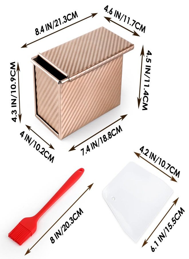 Cyimi Pullman Loaf Pan with Lid Non-Stick Bread Toast Mold with Cover Carbon Steel Corrugated Bread Pan for Oven Baking 1lb Dough Capacity Bread Tin with Dough Scraper Cutter & Oil Brush - Image 2