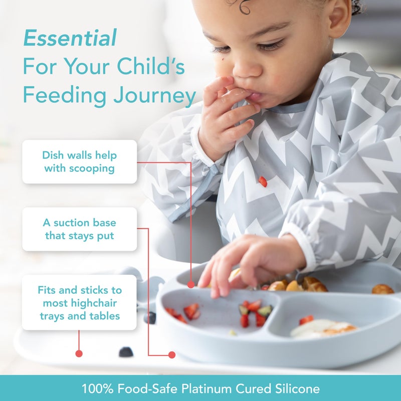 Bumkins Toddler and Baby Suction Plate, Divided Grip Dish for Babies and Kids, Baby Led Weaning, Feeding Supplies, Sticks to Tables and Highchairs, Platinum Silicone, for Chidren 6 Months, Gray - Image 3