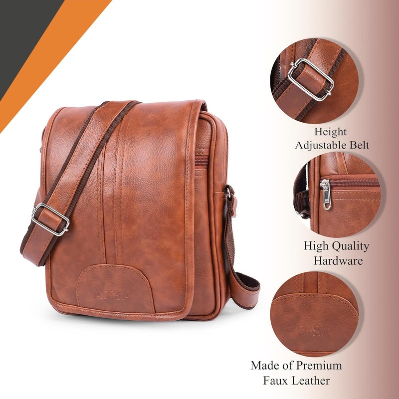 ADISA Faux Leather Unisex Cross Body Travel Office Messenger Sling Bag (MS9015) - Image 4