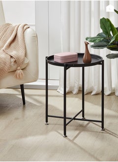 LAWAZIM Black Table -44*44*50cm- Modern Look Sturdy Matte Round Side Table End Table with Spacious Easy to Clean Tray -for Indoors in Entryways, Hallways, Living Rooms and Outdoors in Patio and Garden  - Image 1