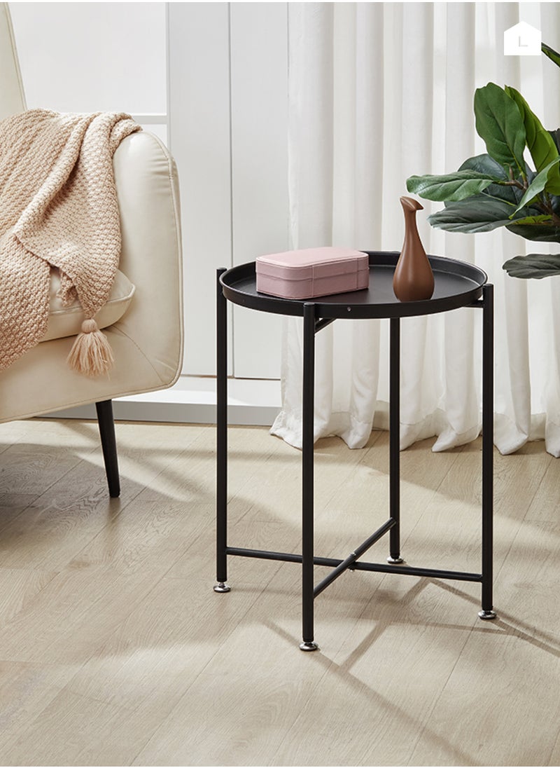 LAWAZIM - Black Table -44*44*50cm- Modern Look Sturdy Matte Round Side Table End Table with Spacious Easy to Clean Tray -for Indoors in Entryways, Hallways, Living Rooms and Outdoors in Patio and Garden - Image 1