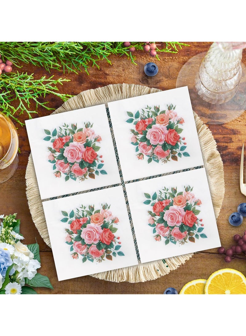 100 منديل ورقي مزخرف بنقشة زهور، من طبقتين للاستخدام مرة واحدة على شكل زهور مائية وردية، منديل يد لحفلات الغداء، مقاس 13 × 13 بوصة، مناسب للفن، والعشاء، وحفلات الزفاف، وحفلات أعياد الميلاد - Image 5