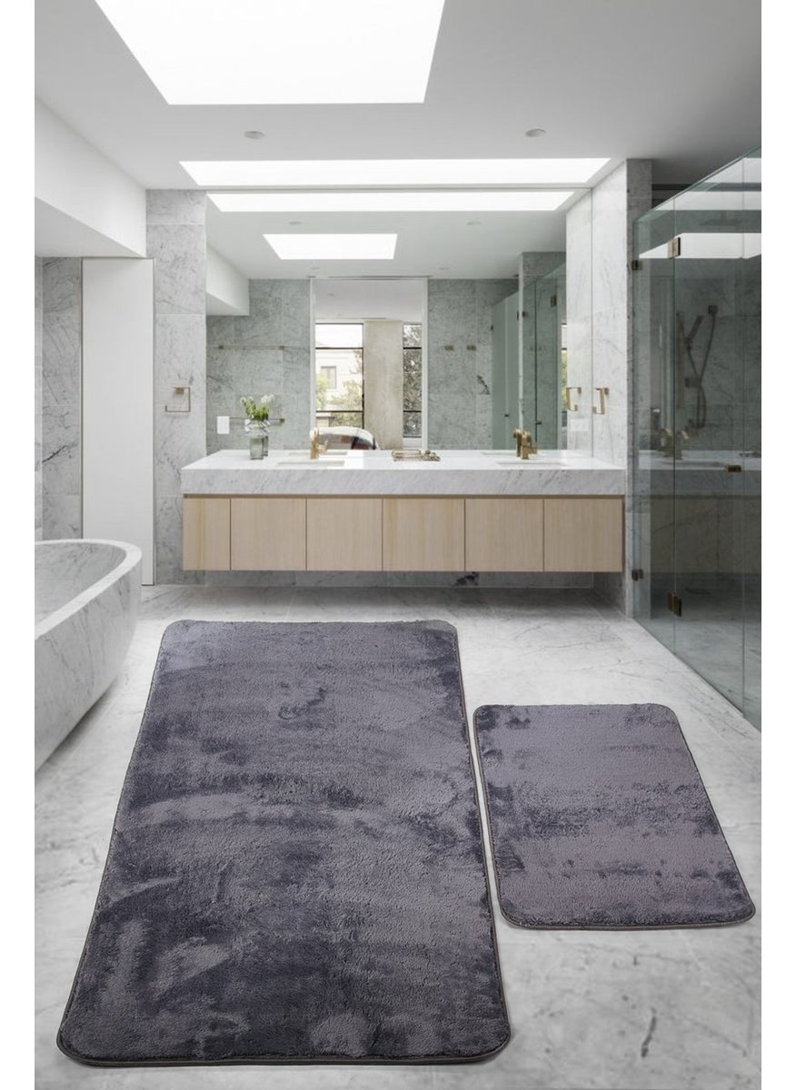 Bonny Home Relax Anthracite 80X150 + 50X80 cm Large Size 2-Piece Bathroom Carpet Mat Set Non-Slip Toilet Seat Set  - Image 1