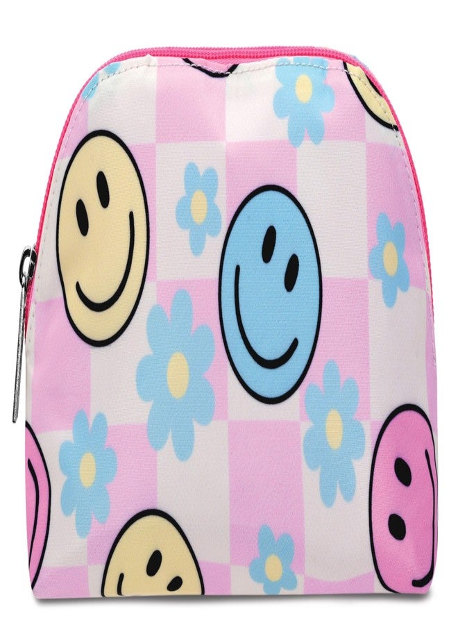 iscream 8.25" x 5" Nylon Fully Lined Wide Zipper Opening Cosmetic Bag - Happy Check - Image 1