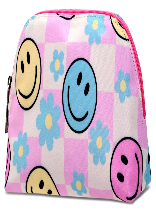 iscream 8.25" x 5" Nylon Fully Lined Wide Zipper Opening Cosmetic Bag - Happy Check - Image 3