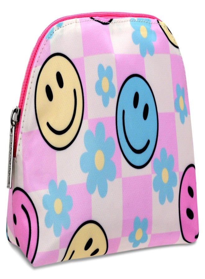 iscream 8.25" x 5" Nylon Fully Lined Wide Zipper Opening Cosmetic Bag - Happy Check - Image 2