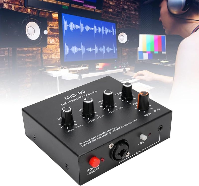 Balanced 3 Channel Microphone Preamp 60db Gain With 3 5mm Sound Cable - Image 3