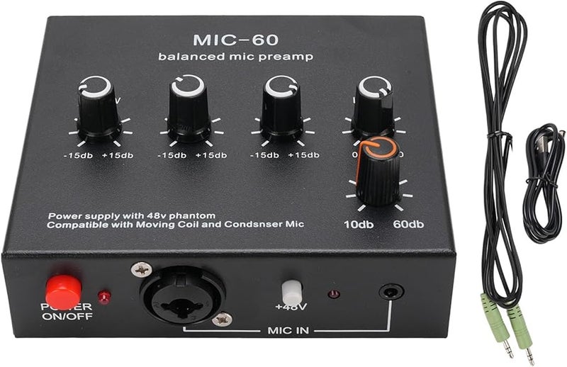 Balanced 3 Channel Microphone Preamp 60db Gain With 3 5mm Sound Cable - Image 1