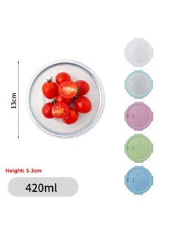 Generic Glass Lunch Box Bento Box Fresh-keeping Bowl Sealed Box Lunch Box Fresh-keeping Box Can Enter Microwave Glass Bowl Fruit Box-Specifications:Small Circle 420ml-Color:Matcha Green  - Image 1