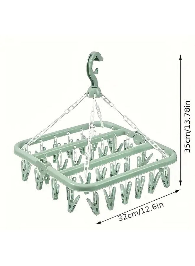 Foldable Clothes Drying Rack 32 Hooks Blue Space Saving For Towels Socks Underwear - Image 4