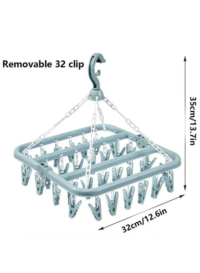 Foldable Clothes Drying Rack 32 Hooks Blue Space Saving For Towels Socks Underwear - Image 2