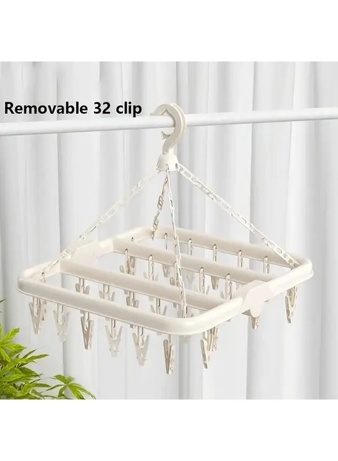 Foldable Clothes Drying Rack 32 Hooks Blue Space Saving For Towels Socks Underwear - Image 3