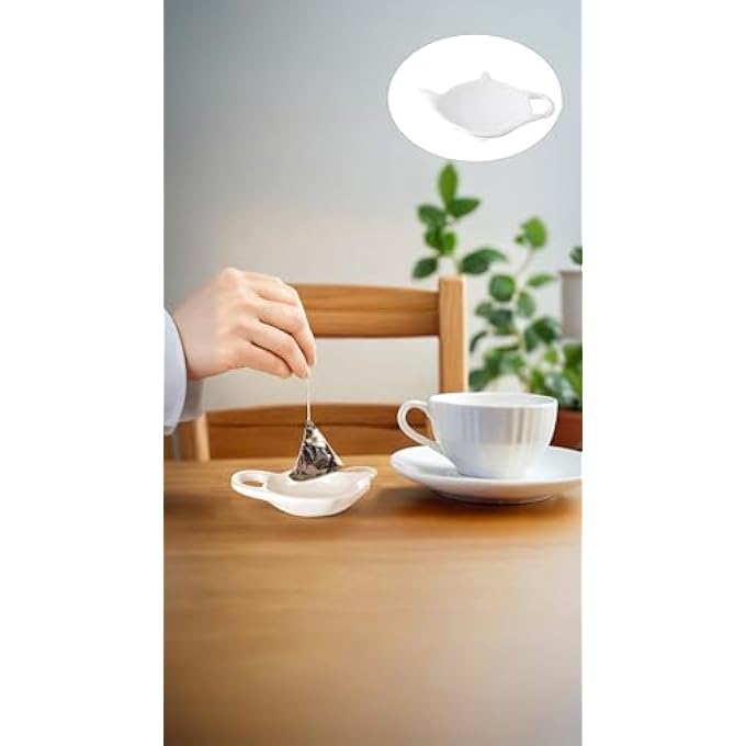 سوييت_سيڤن طبق أنيق من البورسلين الأبيض على شكل أكياس شاي، مزود بخمسة قواعد أكواب شاي، وحامل أكياس شاي، مناسب لحفلات الشاي، للاستخدام اليومي - Image 3