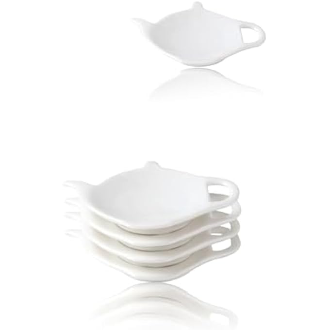 سوييت_سيڤن طبق أنيق من البورسلين الأبيض على شكل أكياس شاي، مزود بخمسة قواعد أكواب شاي، وحامل أكياس شاي، مناسب لحفلات الشاي، للاستخدام اليومي - Image 1