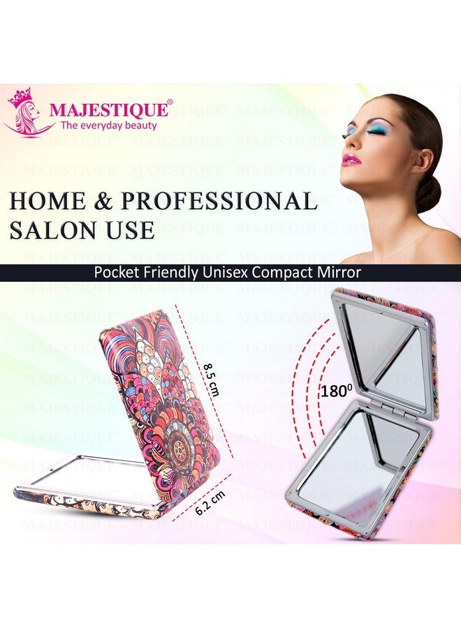 MAJESTIQUE Shimmer Square Magnifying Mirror | Compact Double-Sided 1X/2X Mirror for Makeup | Portable Folding Mirror for Women | Pocket Mirror Ideal for Purse - 1Pc/Multicolour - Image 5